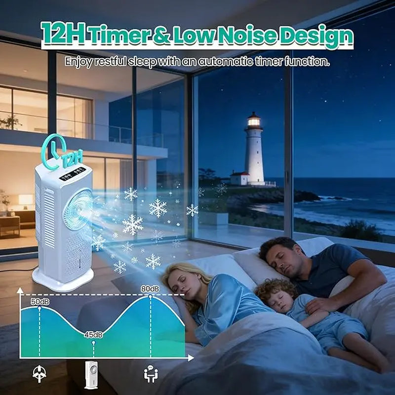 4-In-1 Portable Air Cooler with 120° Oscillation, 3 Speeds & 3 Modes, 1.5 Gal Water Tank, 4 Ice Packs, Remote Control & 12H Timer for Bedroom, Home, Office & Summer Use