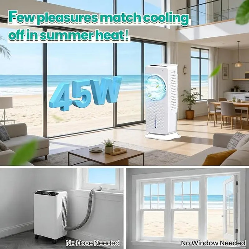 4-In-1 Portable Air Cooler with 120° Oscillation, 3 Speeds & 3 Modes, 1.5 Gal Water Tank, 4 Ice Packs, Remote Control & 12H Timer for Bedroom, Home, Office & Summer Use